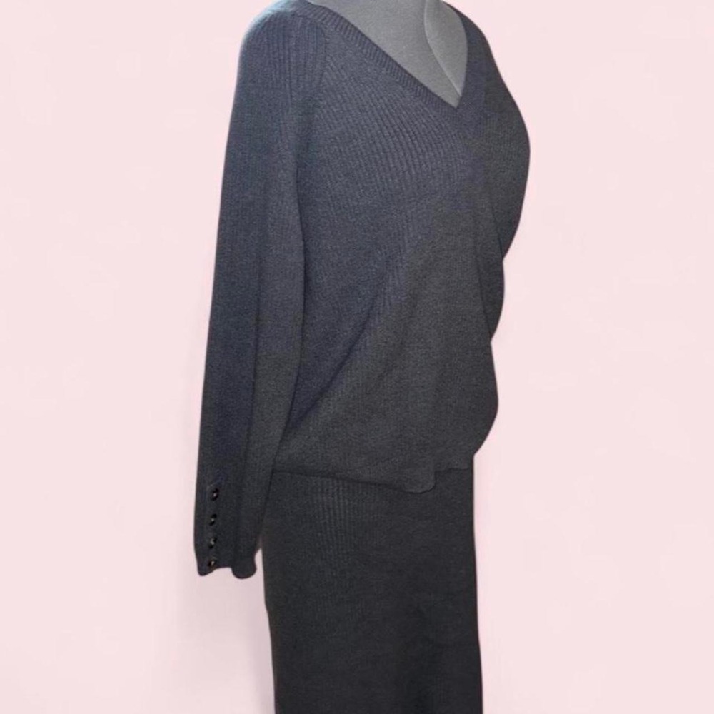 Terra & Sky Heather Gray Ribbed Knit Sweater and Midi Skirt Set 2X 20W-22W